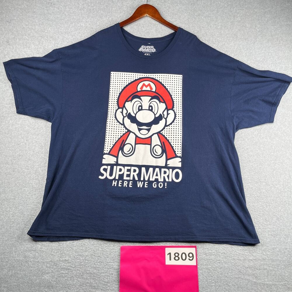 Super Mario Graphic Print T Shirt Navy Blue Mens 4XL